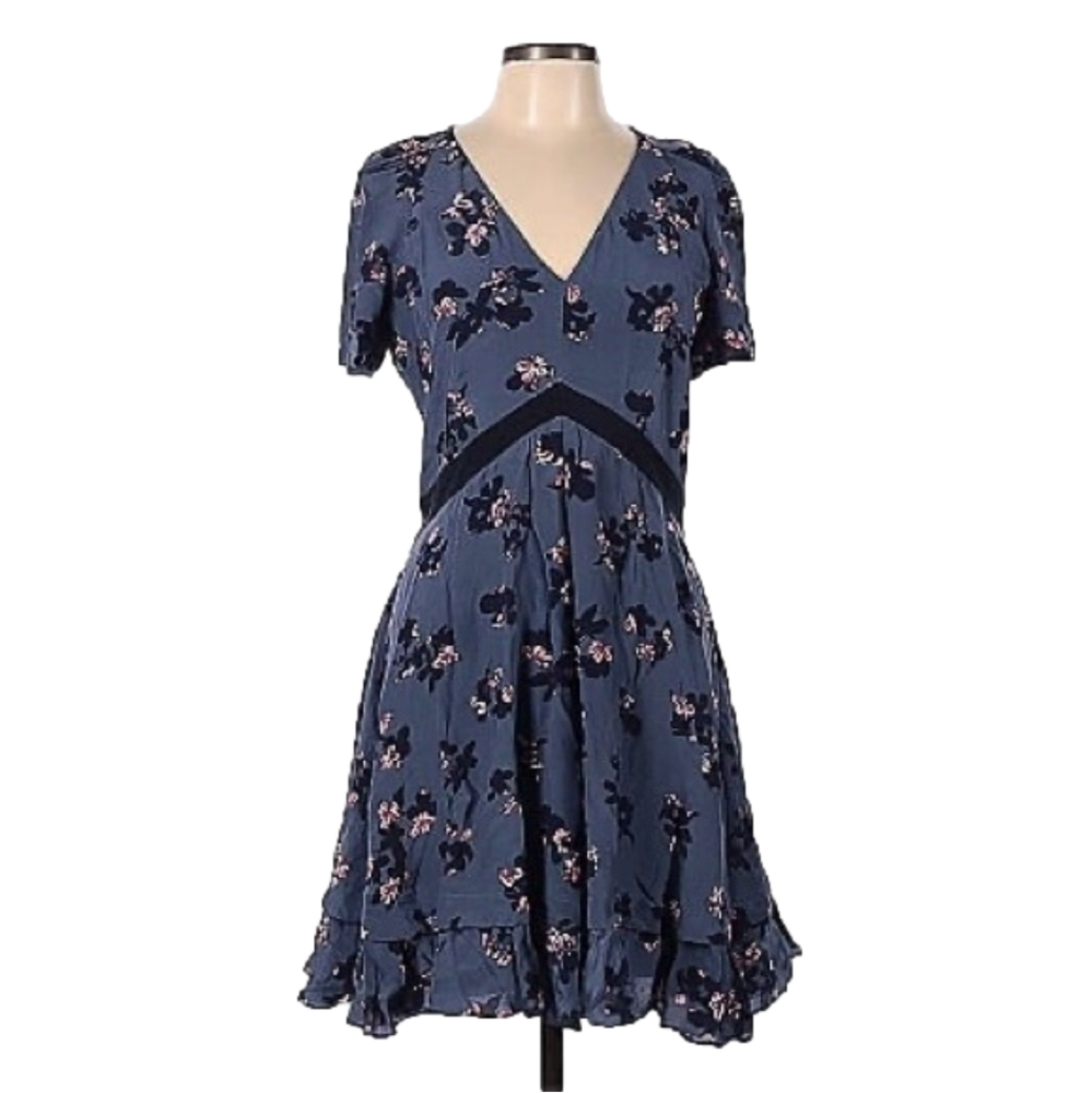Rebecca Taylor Women Silk Navy Blue Floral Print Fit and Flare Mini Dress Size 2